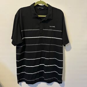 Travis Mathew Mens Polo Shirt XL black gray Striped Knit Short Sleeve Pima golf